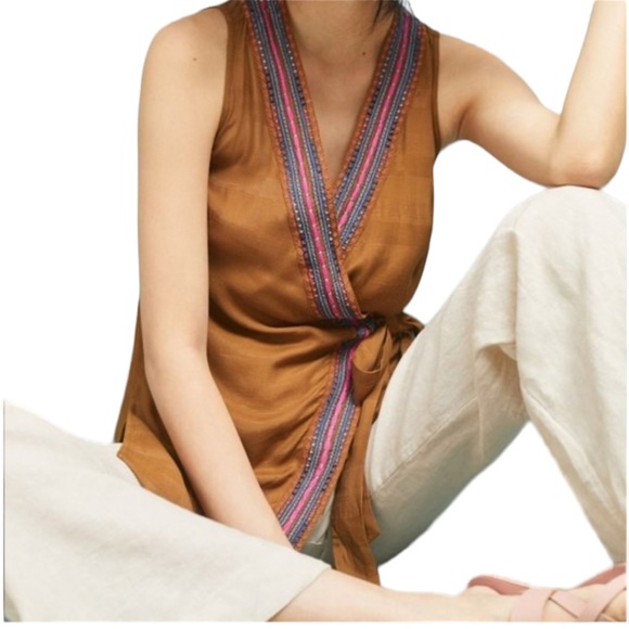 Anthro Maeve Liviana Embroidered Wrap Sleeveless Tunic Waistcoat Top - XS - Picture 2 of 15